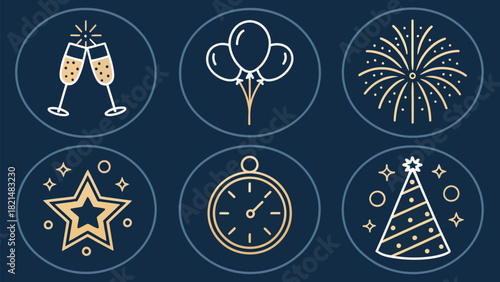 Stylish new year eve celebration elements graphic design with modern icons and decorations for event poster designs