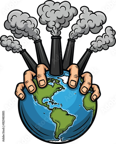 Pollution Hand Chimneys Gripping Global Warming Earth Vector