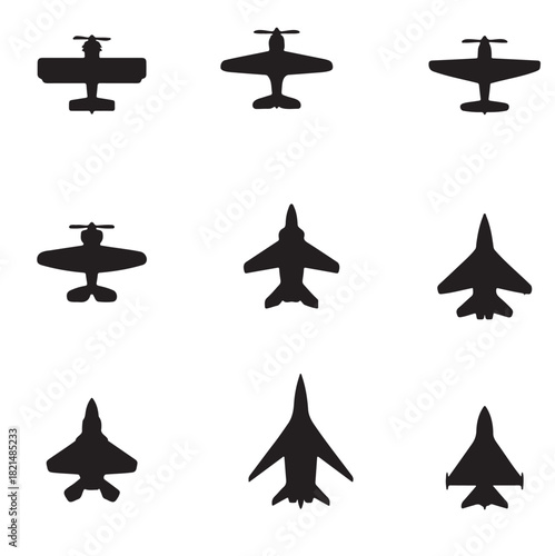 Airplane silhouettes. Airplane icon. Vector illustration isolated on white background
