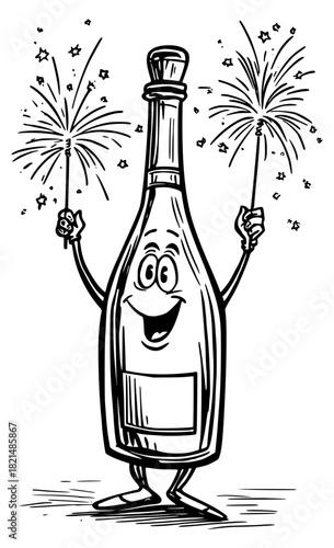 Funny champagne bottle with sparklers