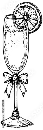 Hand drawn champagne glass with citrus slice