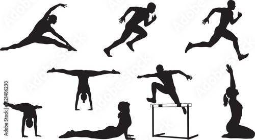 Silhouette collection of athletes performing various exercises and sports activities