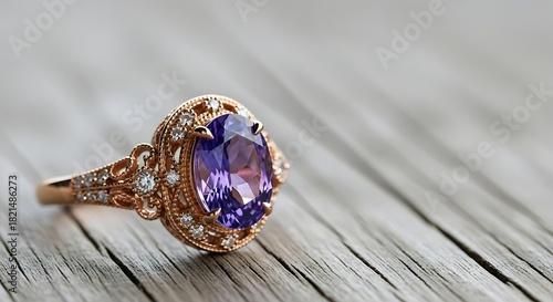 Wallpaper Mural Rose gold ring with purple amethyst and diamonds jewelry Torontodigital.ca