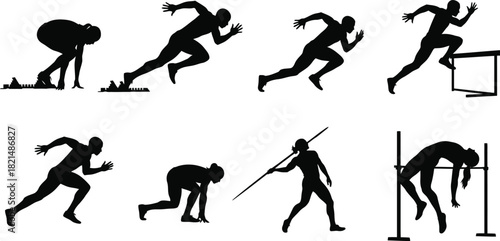 Silhouette collection of track and field athletes performing different events
