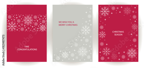Greeting cards designed for the festive season with snowflake decorations and heartfelt messages