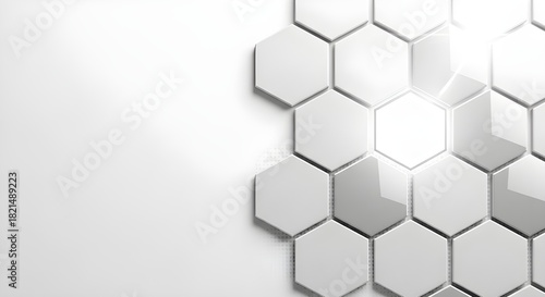 Minimalist White Hexagon Honeycomb Pattern Background 3D Render with Bright Light Flare