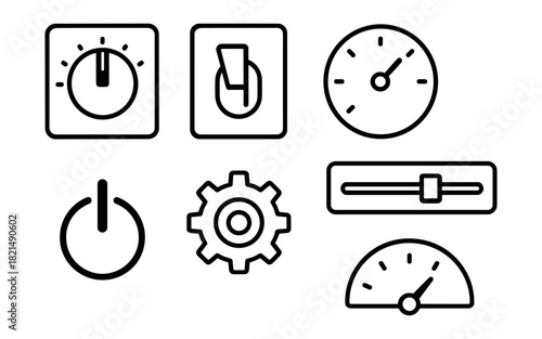 Minimalist black and white control icon set with knobs and dials
