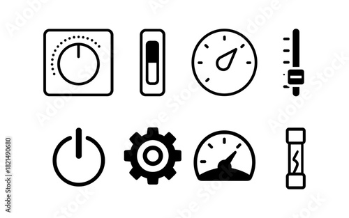 Minimalist icon set: control and measurement symbols in black and white