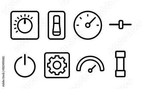 Minimalist icon set featuring timers, meters, and adjustment controls