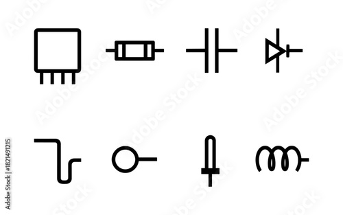 Minimalist electronic components icons for circuit design projects