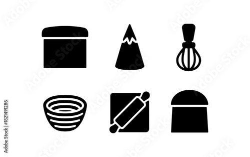 Baking tools and ingredients silhouettes: simplified icons set for kitchen and cooking