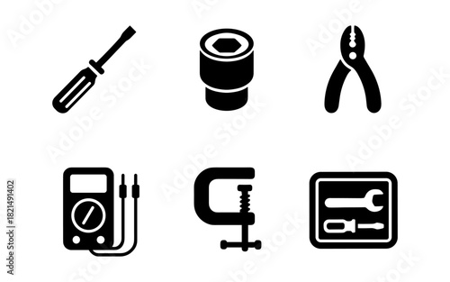 Black and white silhouette tools set for mechanics and diy enthusiasts