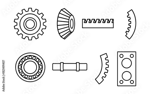 Mechanical gear set and machine parts in linear style