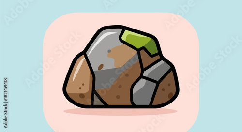 Detailed illustration of a weathered rock with moss and various textures.