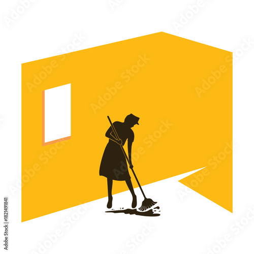 Illustration of a woman cleaning the floor
