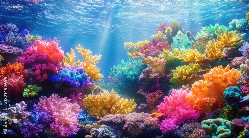Fototapeta premium Vibrant coral reef, sunlit underwater