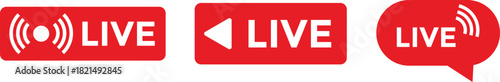 Live streaming red icons. Media recording status signs. broadcasting buttons. online stream icons
