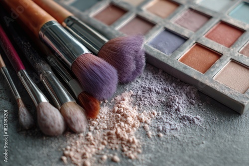 Makeup Tools and Palette Displayed on a Soft Surface for Beauty Application