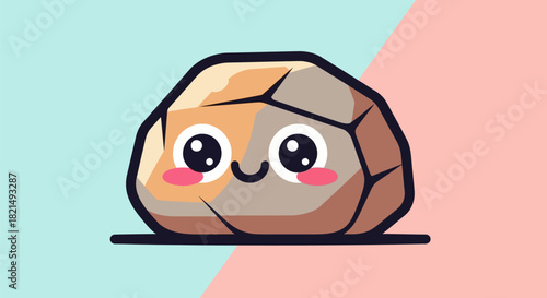 Cute cartoon rock with happy face and rosy cheeks.