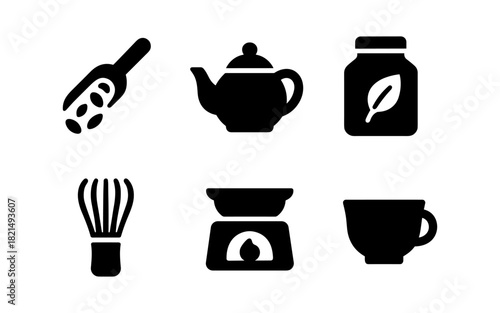 Tea and kitchen silhouette icons with minimalist design for modern culinary themes