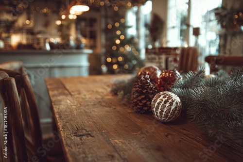 Beautifully Decorated Table With Winter Decor and Festive Ornaments for the H...