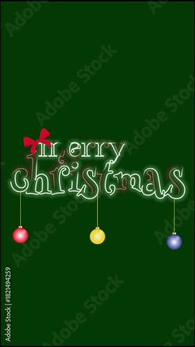 Merry Christmas neon red and white animation flashing on a green vertical screen for a Christmas theme
