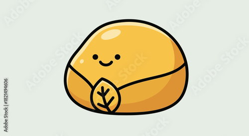 Cute Cartoon Mango Character with Leaf Mask Smiling.