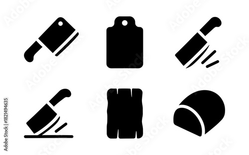 Silhouette kitchen tools and cutting board icons set for culinary design
