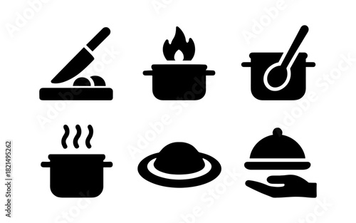Kitchen icons set: cooking symbols in bold silhouette style