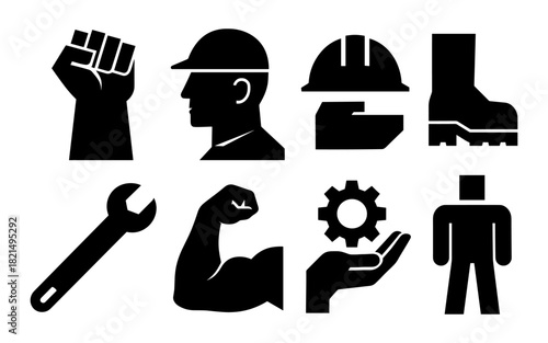 Silhouette icons of construction and labor themes