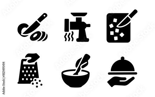 Kitchen tools silhouette icons for food preparation and cooking