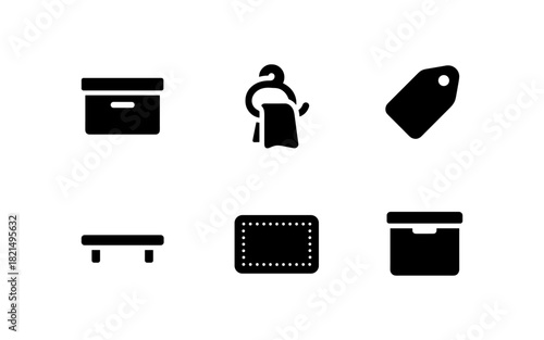 Minimalist icons of storage solutions and organization essentials