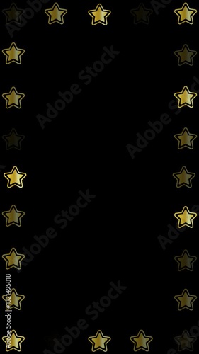 black vertical background animation with blinking gold star frame and blank area for text or title