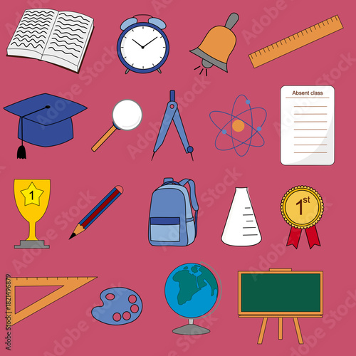 Back to school doodle set and element vector illustration