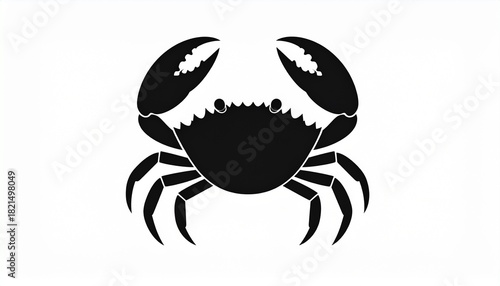 Minimalist black silhouette of a sea crab with raised pincers, a clean and modern graphic vector illustration for logos and icons
