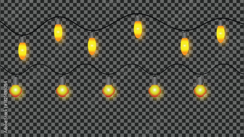 Bright yellow festive string lights illustration, holiday 