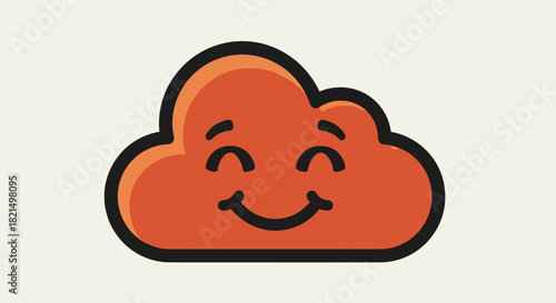 Happy Orange Cloud Character with Closed Eyes and Smiling Face.