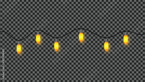 Bright yellow decorative string lights on transparent backdrop