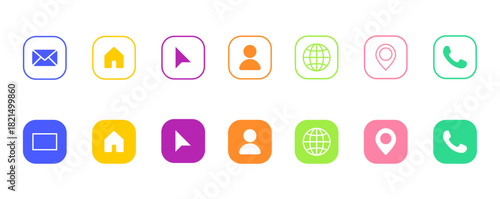 Collection of business card icons in vector format, featuring modern minimal style, suitable for UI, app, web, and digital interface design projects.