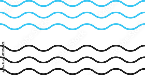 Water Wave Icon Set. Sea, Ocean, and Liquid Motion Symbols. Sound Wave, Hydro, and Aquatic Symbol Collection. Abstract water wavy sign