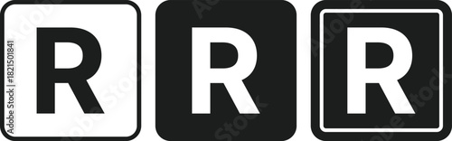 Registered Trademark (®) Symbol Icon Set. Official Registration Mark and Corporate Rights Icons collection. Circle R Registered Mark sign