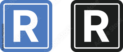 Registered Trademark (®) Symbol Icon Set. Official Registration Mark and Corporate Rights Icons collection. Circle R Registered Mark sign