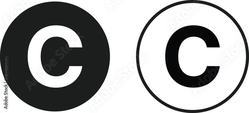 Copyright Symbol Icon Set. Authorship Indicator and Digital Rights Interface Glyphs. Circle C Symbol and Commercial Licensing Icon Collection