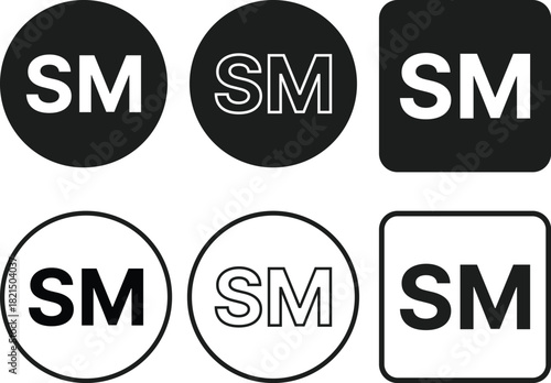 Service Mark (SM) Symbol Icon Set. Business Service Protection symbols. Commercial Services and Brand Identity Mark Icons collection. SM Symbol and Commercial Rights Logos