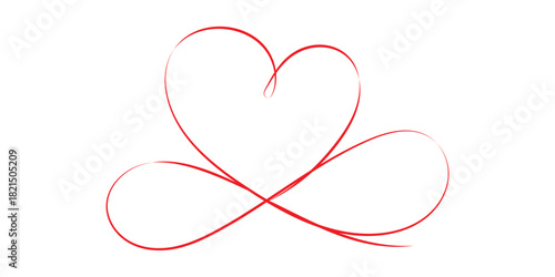 Single doodle heart continuous wavy line art drawing on isolated background. heart line art. Valentine's day header or banner or letter template. Vector illustration. 