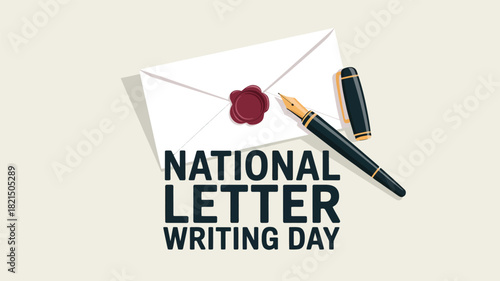National Letter Writing Day with Envelope, Wax Seal, and Fountain Pen
