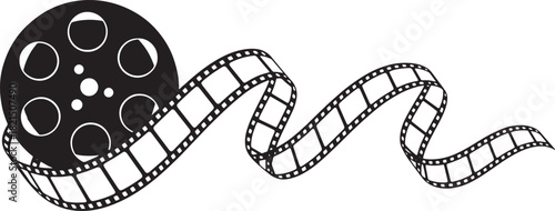 Black and white vector illustration of a movie film roll concept
