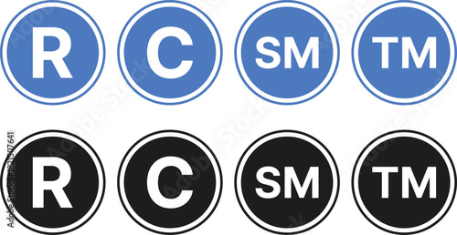 C, R, TM, SM Mark icon Collection. Copyright, Registered, Trademark, and Service Mark symbols. Ownership Watermark Collections