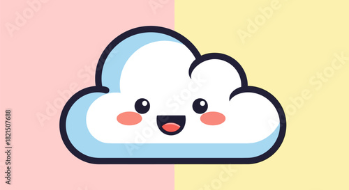 Cute happy cloud character with smiling face and rosy cheeks.