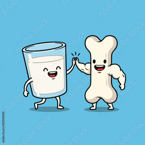 Milk glass high fiving strong bone cartoon characters